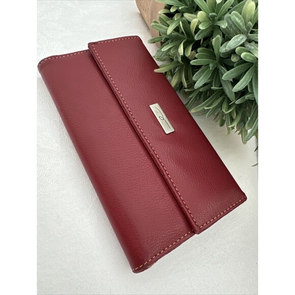 Clutch Wallet Bag Multi Space Bright Red Card Holder Women’s Red Leather - Picture 4 of 13